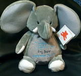 Grey elephant Custom personalized embroidered birth statistics stuffed plush animal