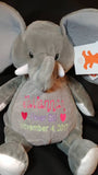 Grey elephant Custom personalized embroidered birth statistics stuffed plush animal