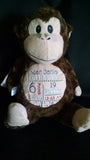 Custom personalize brown and tan monkey stuffed animal - birth statistics - child's name - wedding - ring bearer gift - flower girl gift