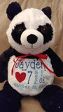 Custom personalized embroidered birth statistics stuffed panda plush animal new baby adoption baptism ring bearer flower girl