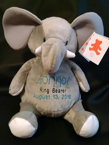 Grey elephant Custom personalized embroidered birth statistics stuffed plush animal