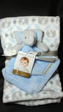 Custom personalized embroidered stuffed plush blue elephant animal lovey security blanket and regular fleece blanket 2-piece set