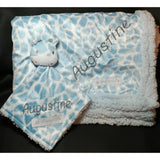 giraffe blanket and lovey 2-piece set custom personalized embroidered blue and white giraffe zoo animal or jungle animal nursery theme