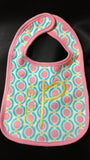 monogram baby bib, personalized bib,  geometric shapes bib, baby gift, custom embroidered baby gift, cloth bib, drooling bib