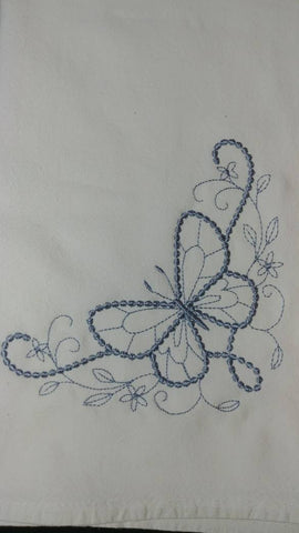 Butterfly embroidered tea towel - grey / silver butterfly - Mother&#39;s Day gift - Hostess gift - Easter gift