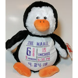 Custom personalized embroidered penguin birth statistics stuffed plush animal new baby adoption birthday gift ring bearer flower girl