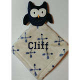 blue owl lovey, security blanket 2-piece set, custom personalized embroidered baby gift, Easter gift, new baby shower gift