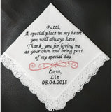 women&#39;s embroidered handkerchief // wedding // grandmother // mother-in-law//step mom// custom personalized with gift box