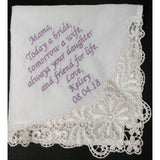 women&#39;s embroidered handkerchief // wedding // grandmother // mother-in-law//step mom// custom personalized with gift box