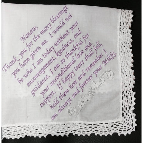 women&#39;s embroidered handkerchief // wedding // grandmother // mother-in-law//step mom// custom personalized with gift box