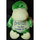 Custom embroidered birth statistics stuffed dinosaur plush animal personalized gift