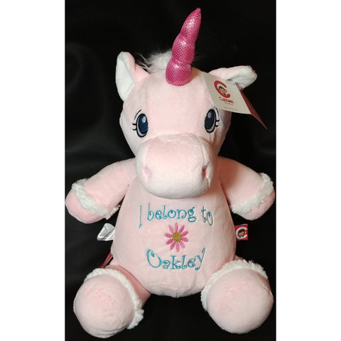 pink unicorn stuffed plush animal, new baby gift, birth statistics, adoption, birthday gift, flower girl, Christmas gift, personalized