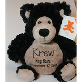 Custom personalized embroidered ring bearer stuffed black bear plush animal new baby birth statistics adoption flower girl birthday gift