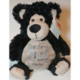 Custom personalized embroidered ring bearer stuffed black bear plush animal new baby birth statistics adoption flower girl birthday gift
