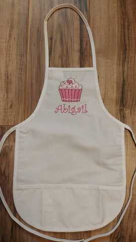 child&#39;s cupcake apron / paint smock custom personalized embroidered apron