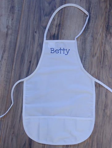 white toddler child apron, paint smock, custom personalized embroidered apron, Christmas gift, cooking apron