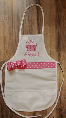 child&#39;s cupcake apron, paint smock, custom personalized embroidered apron
