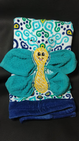 butterfly hand towel spring towel children's bathroom teal and yellow butterfly towel Easter gift, bathroom decor, bath toy