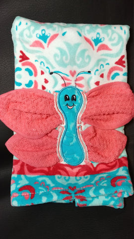 butterfly hand towel spring towel children&#39;s bathroom teal and coral butterfly towel Easter gift