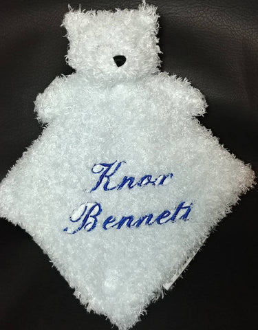 personalized baby boy gift, blue bear lovey, security blanket, custom embroidered baby shower gift, Christmas gift, adoption gift