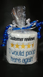 embroidered bathroom review toilet paper, gag gift, white elephant gift, birthday gift would poop here again 4 1/2 stars