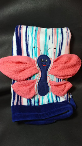 butterfly hand towel, spring towel, children's bathroom navy and coral butterfly towel, Easter gift, Easter bathroom decor, Easter basket