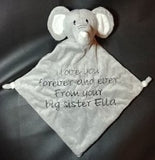 personalized grey elephant stuffed plush lovey animal security blanket custom embroidered new baby gift