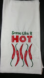 Chili pepper embroidered tea towel