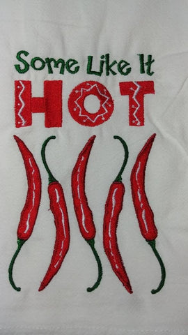 Chili pepper embroidered tea towel