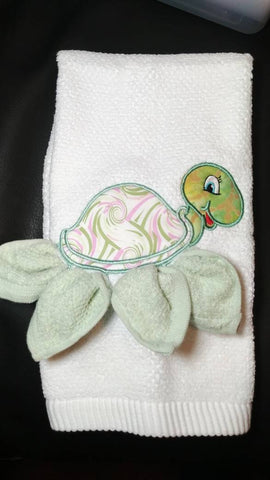 girl turtle hand towel and wash cloth 3 dimensional, bathroom decor, bath toy