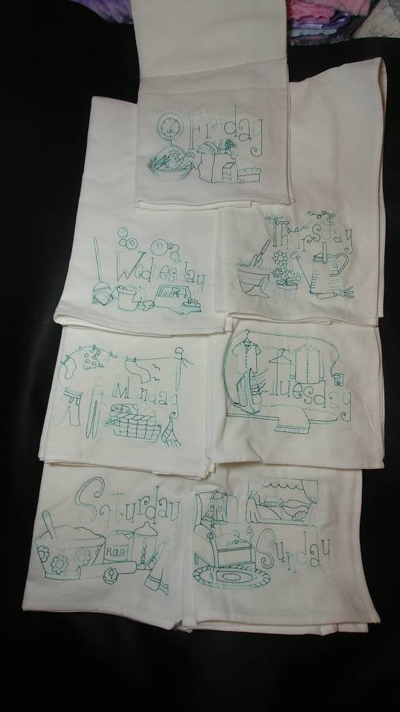 Days of the week chores embroidered tea towels, Sunday-Monday-Tuesday- –  Can't Sit Still Crafts