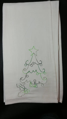 Tea towel - embroidered - Christmas tree - housewarming - Christmas gift