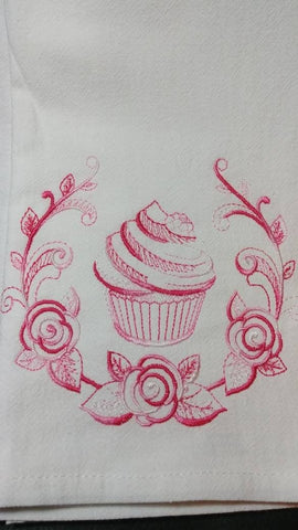 cupcake with roses embroidered tea towel Mother&#39;s Day gift housewarming gift