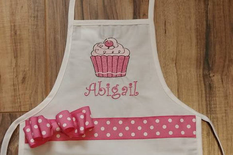 child&#39;s cupcake apron / paint smock custom personalized embroidered apron