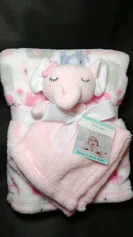 personalized baby girl gift pink elephant lovey and blanket set, Custom embroidered baby shower gift, monogrammed blanket, Christmas gift