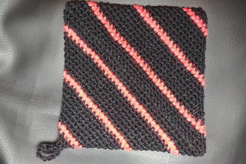 Crochet pot holder black and red stripes, hot pad, trivet