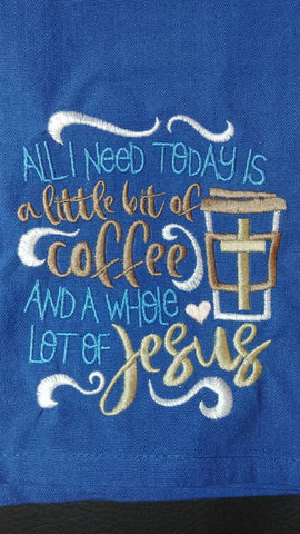 Coffee and Jesus embroidered tea towel