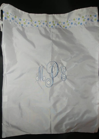 Monogrammed Laundry bag with ribbon accent and drawstring closure with or without custom embroidered personalization, college dorm necessity