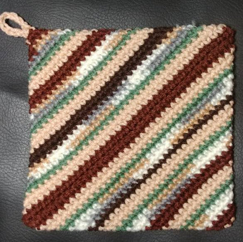 Crochet pot holder, earth tone trivet, double thick hot pad