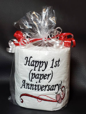 First anniversary embroidered toilet paper - gag gift - traditional first anniversary gift - 1st anniversary gift