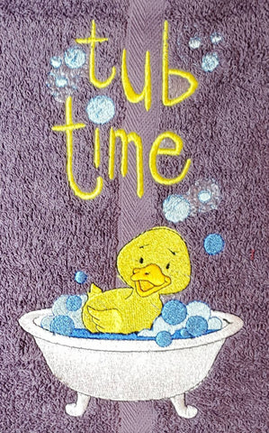 hooded baby bath towel, baby shower gift, new baby gift, embroidered duck in tub, tub time, Christmas gift, duck bathroom decor