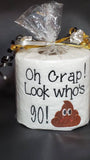 embroidered milestone 40 birthday gag gift,  80 90 or 100 birthday toilet paper gag gift funny birthday gift, turd with yikes face