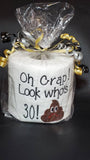 embroidered milestone 40 birthday gag gift,  80 90 or 100 birthday toilet paper gag gift funny birthday gift, turd with yikes face