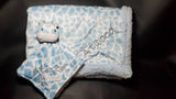 giraffe blanket and lovey 2-piece set custom personalized embroidered blue and white giraffe zoo animal or jungle animal nursery theme