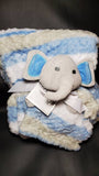 personalized baby blanket, blue elephant lovey and blanket 2-piece set, custom embroidered new baby gift, birthday gift, baby shower gift