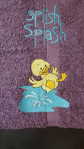 hooded baby bath towel, baby shower gift, new baby gift, embroidered duck splashing in puddle, splish splash, Christmas gift, duck decor