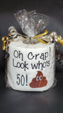 embroidered milestone 40 birthday gag gift,  80 90 or 100 birthday toilet paper gag gift funny birthday gift, turd with yikes face