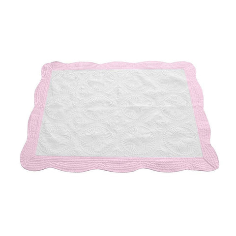 heirloom baby quilt white with pink trim, new baby gift, custom blanket, personalized blanket