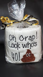 embroidered milestone 40 birthday gag gift,  80 90 or 100 birthday toilet paper gag gift funny birthday gift, turd with yikes face