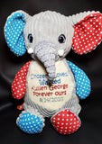 elephant plush stuffed animal- custom personalized embroidered harlequin patchwork birth statistics - ring bearer - flower girl - adoption